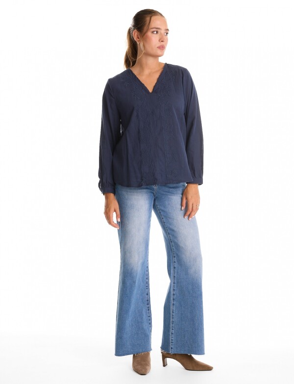 Blusa Algodon Bordado AZUL
