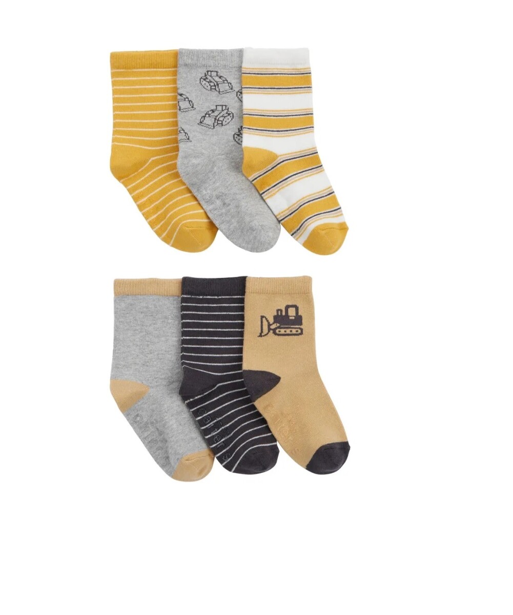 Set Medias Carters x6 Toddler Excavadora mostaza 
