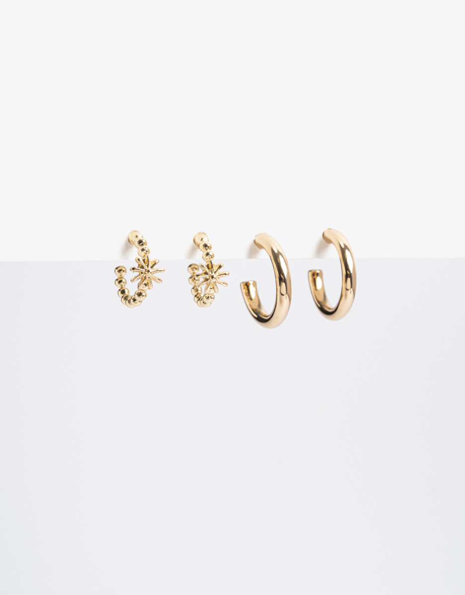Set De Argollas Margarita Bañado En Oro 