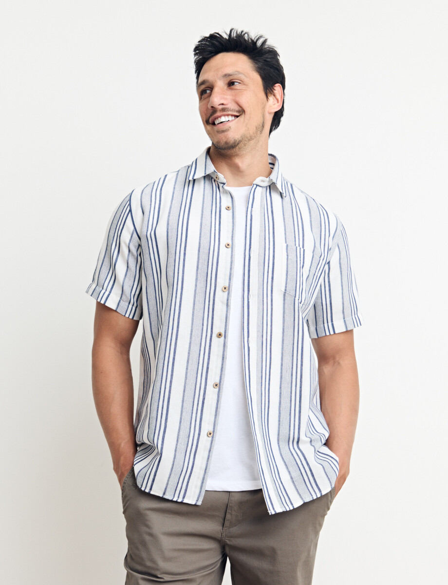 012631 CAMISA HARRINGTON LABEL Natural/azul