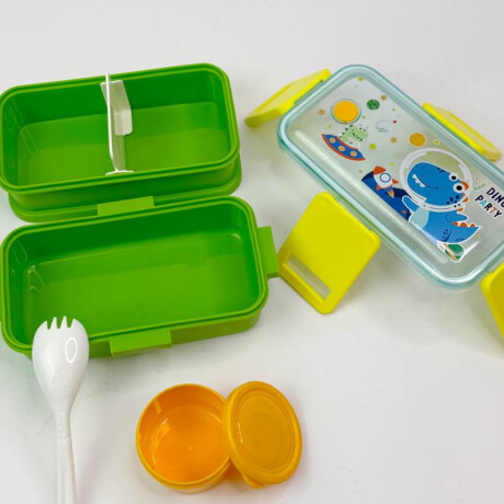 Vianda doble piso con cubiertos, division y tapa Verde