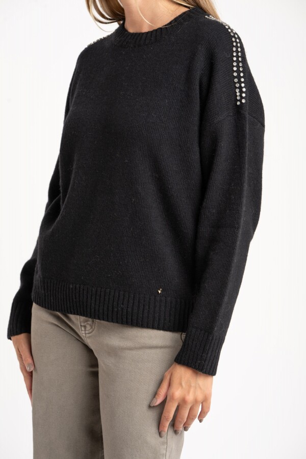 Sweater Lana Apliques Negro