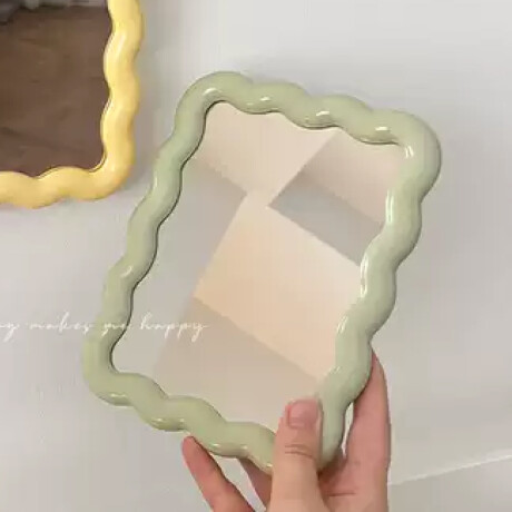 Espejo ondulado de escritorio con soporte Verde