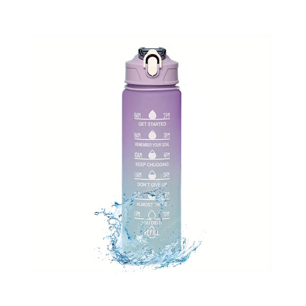 Botella De Agua Deportiva 900ML Motivacional Hidratacion Fit Variante Color Violeta