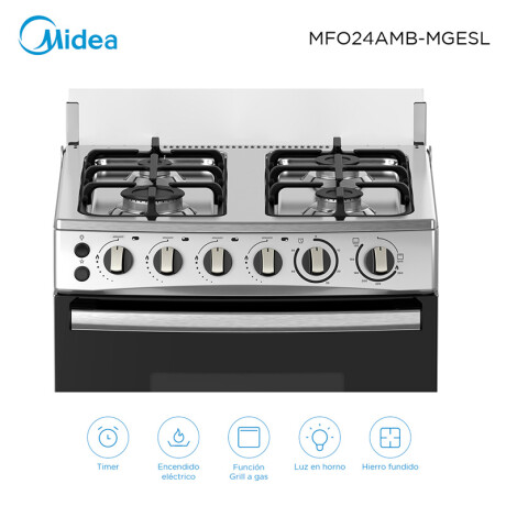 Cocina a Gas Midea con Grill MFO24AMB-MGESL Inox