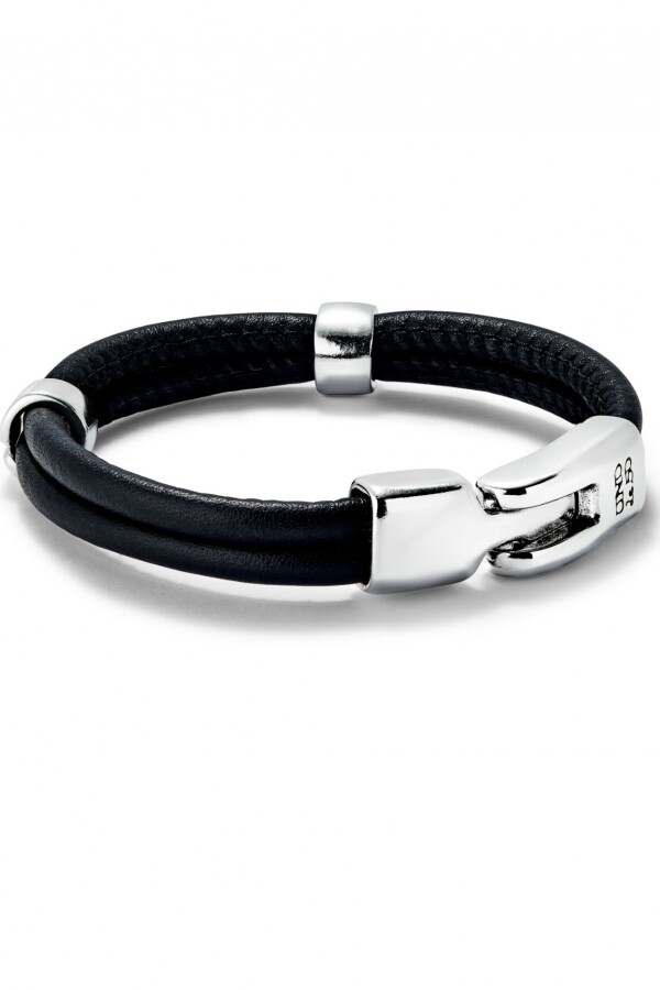 PULSERA DOBLE CUERO CON 2 CIRCUNFERENCIAS BAÑADAS EN PLATA DE LEY Pulsera