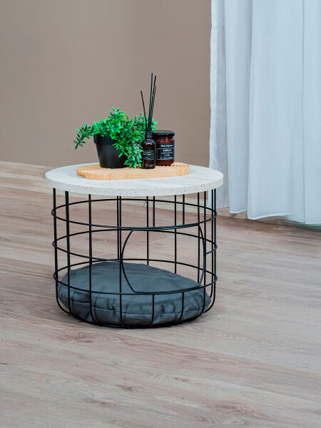 MESA GREY CON CAMA PARA MASCOTA GRIS