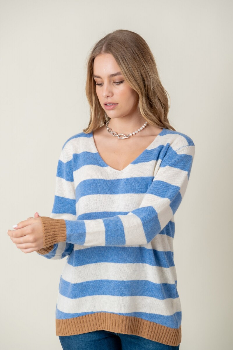 Sweater lana combinado rayas - Blue 
