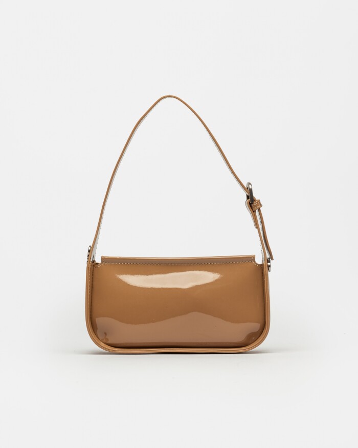 Cartera Al Hombro Leaf en Efecto Cuero Charol Taupe