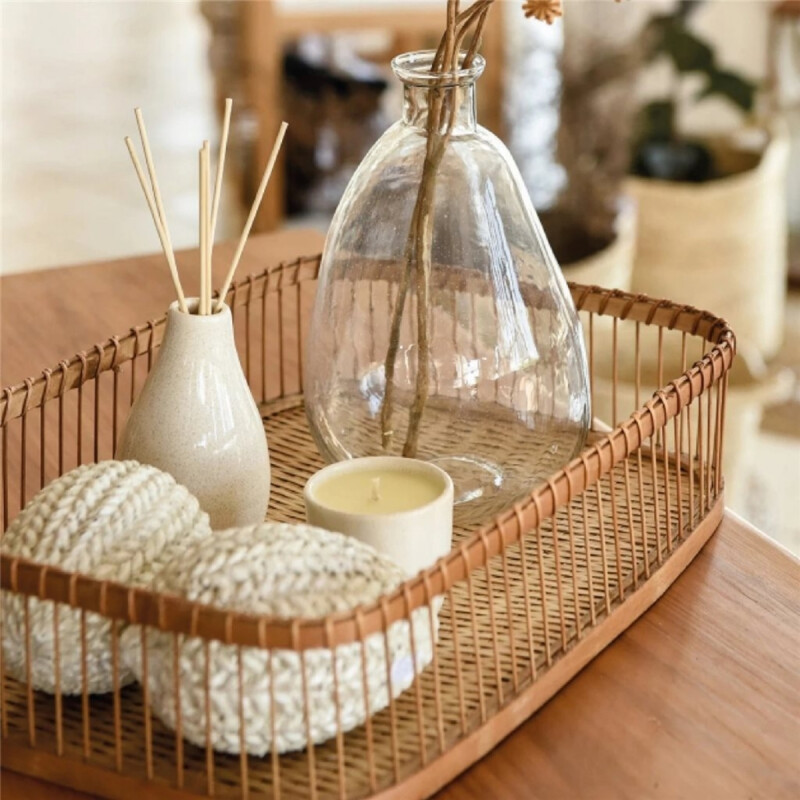 Bandeja cesto rectangular decorativo bambú 35x22x8 cm NATURAL