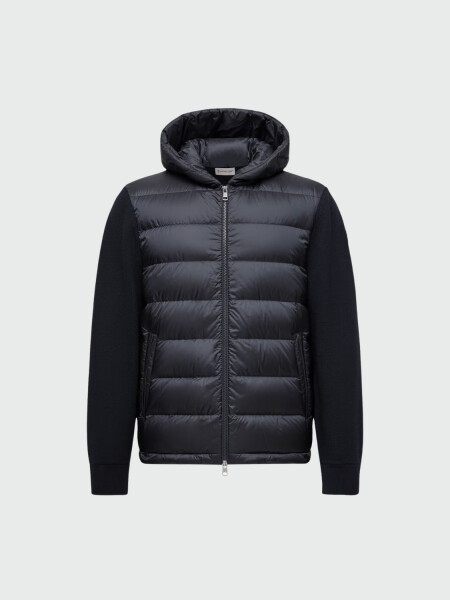 MONCLER - CARDIGAN CON CAPUCHA DE LANA ACOLCHADA Y CIERRE Azul