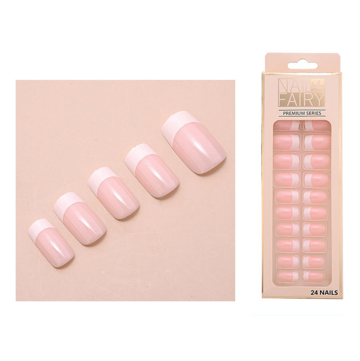 Set De Uñas Postizas Regina Punta Cuadrada - Francesa Rosa 