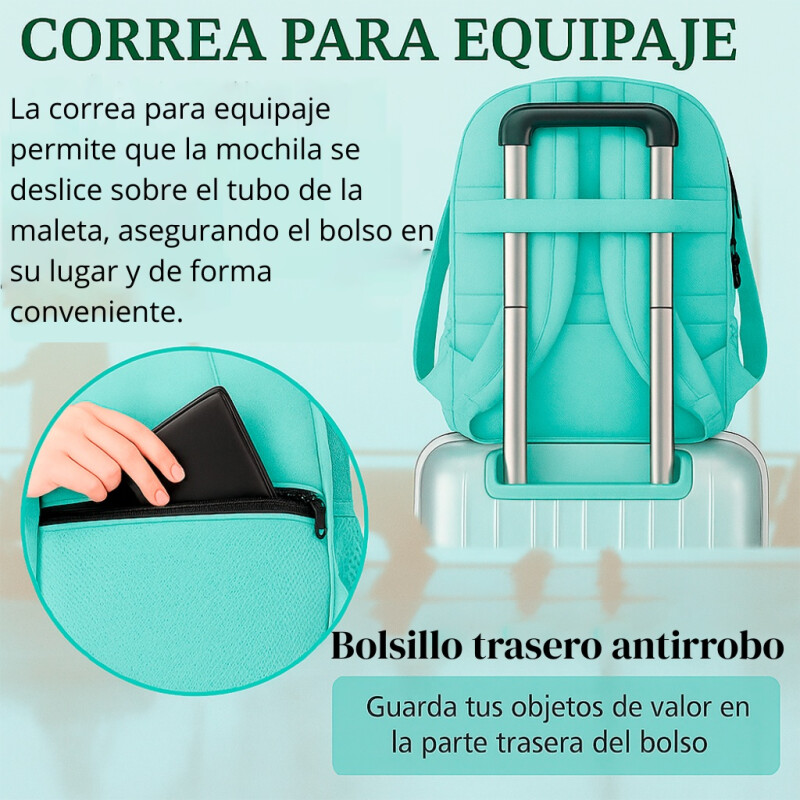 Mochila Urbana Viaje Antirrobo Notebook Matein 1007 28l Celeste