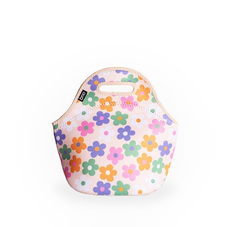 Set de lunchera de neopreno y botella de acero inoxidable 750ml brio set florcitas colores/blanco