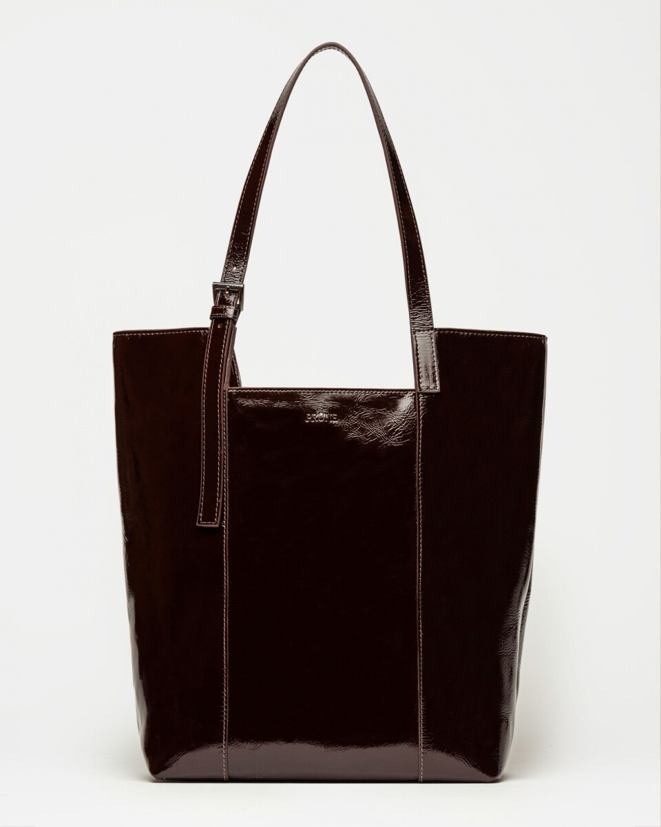 Shopper The Icon en cuero charol arrugado - Red Tabaco 