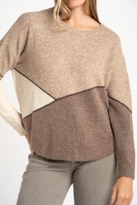 Sweater Intarsia Color Block Marrón