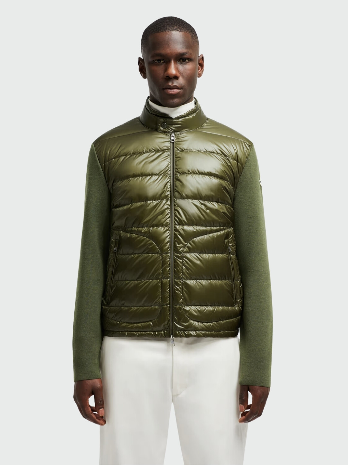 Moncler - Cárdigan acolchado con Lana con Cremallera Verde