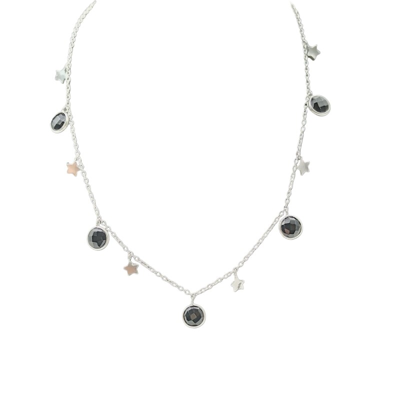 Conjunto Holi-Plata rodinada 925-Piedra Espinela negra -CJ2021 conpiedra