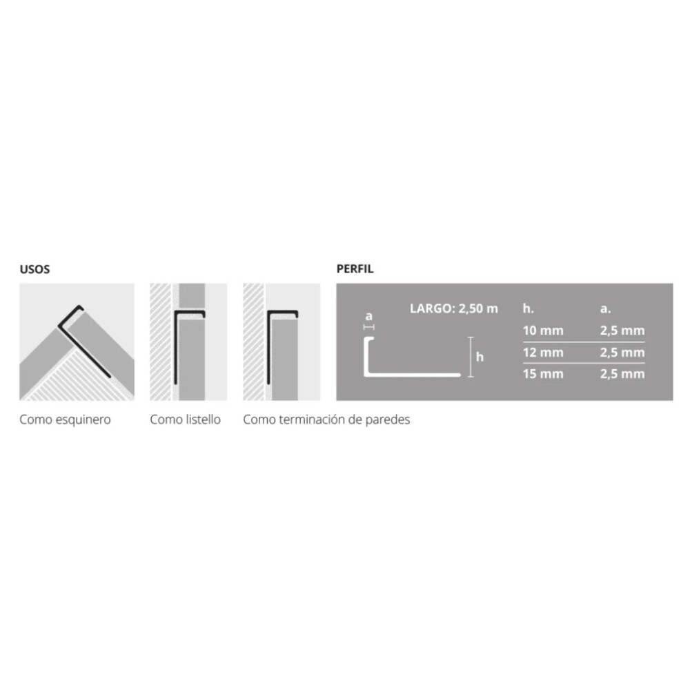 Varilla en L aluminio Oro brillo 10mm x 2,5m Varilla En L Aluminio Oro Brillo 10mm X 2,5m