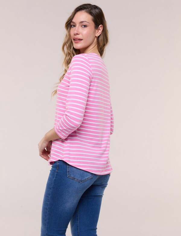 Remera Escote Bote Con Manga 3/4 Raglán ROSA/MULTI