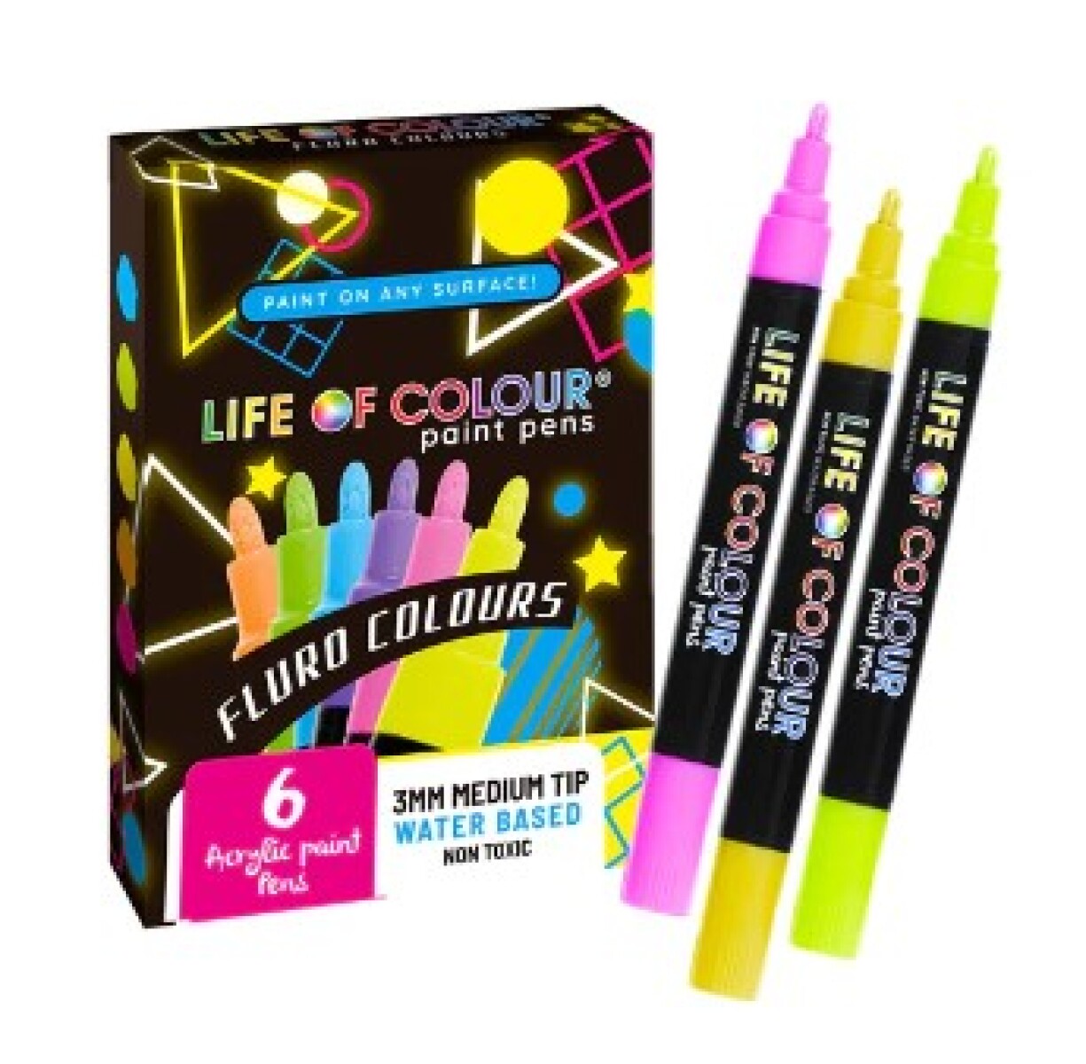 Marcadores Acrilico 3mm - 6 Colores Life Of Colour Fluo 