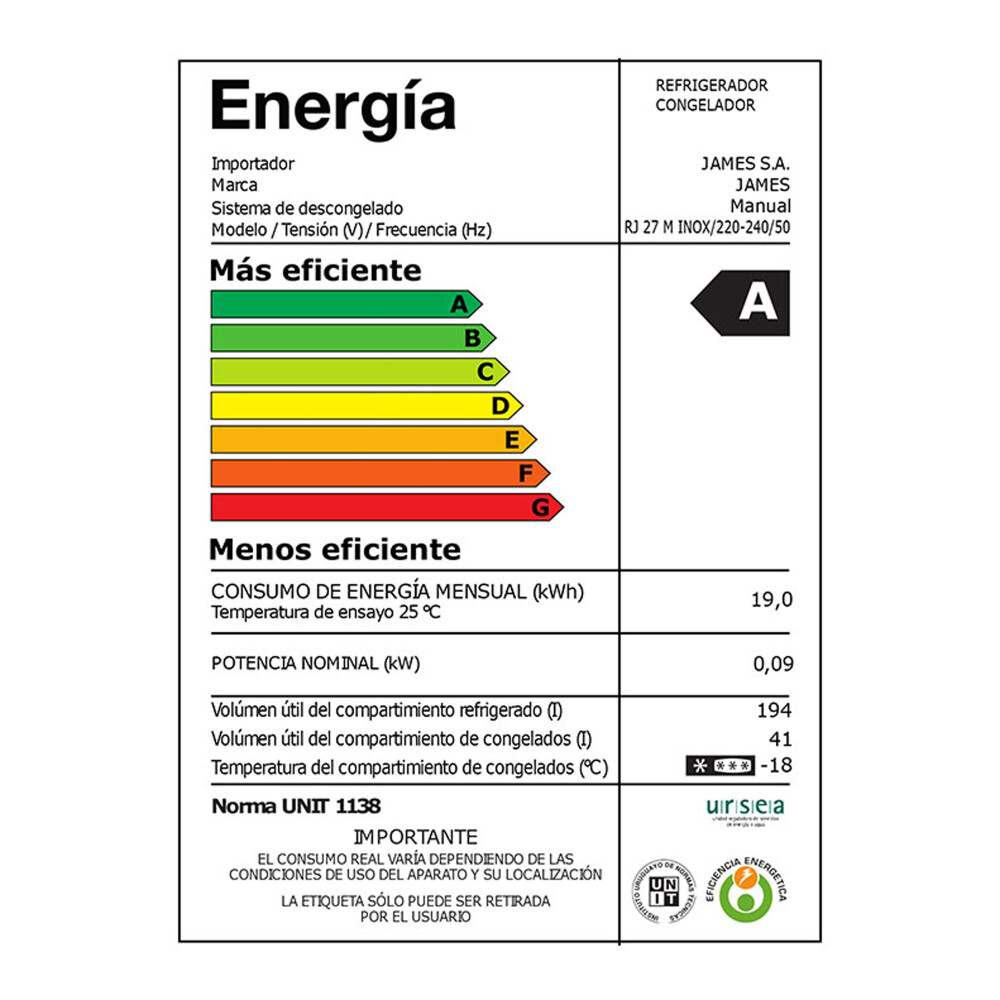 HELADERA JAMES FRÍO HUMEDO 259-LITROS GRIS RJ 27 M