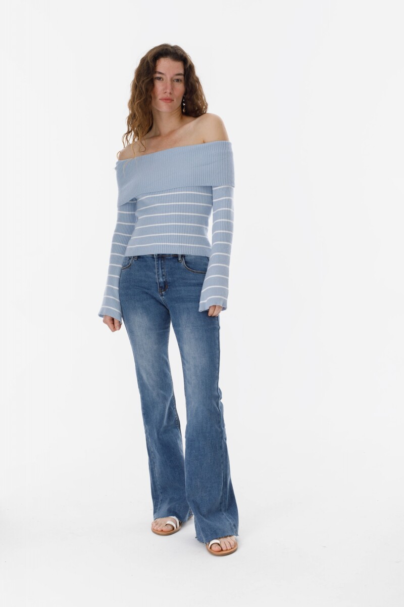 Sweater Oasis Celeste con blanco