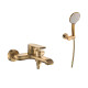 Griferia Para Ducha Monocomando Exterior 35Mm Oro Semi Mate Con Telefono, Soporte Y Flexible Aqualia Alassio