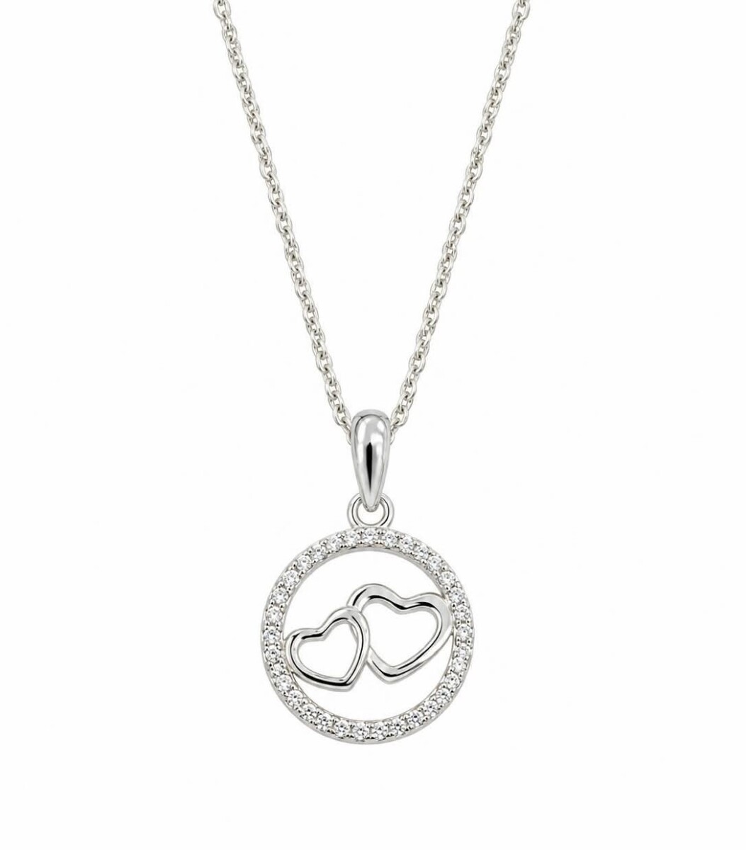 Cadena y colgante dos corazones en circulo 