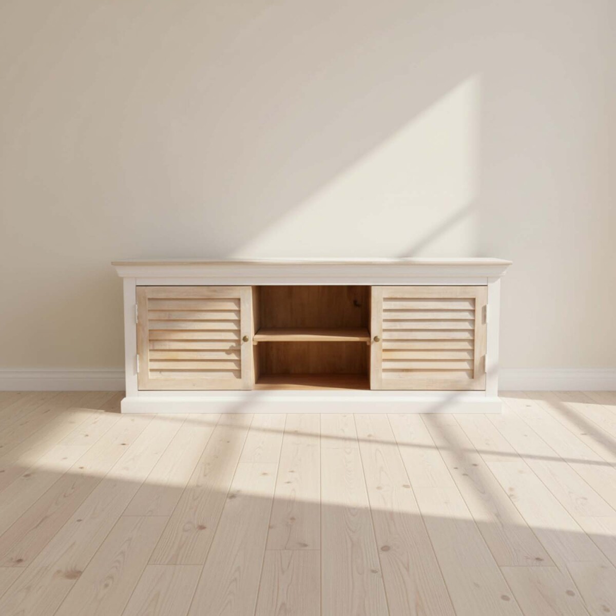 MUEBLE PARA TV - MADERA-DE-MANGO NATURAL-BEIGE COSTA NATURAL BLANCO 