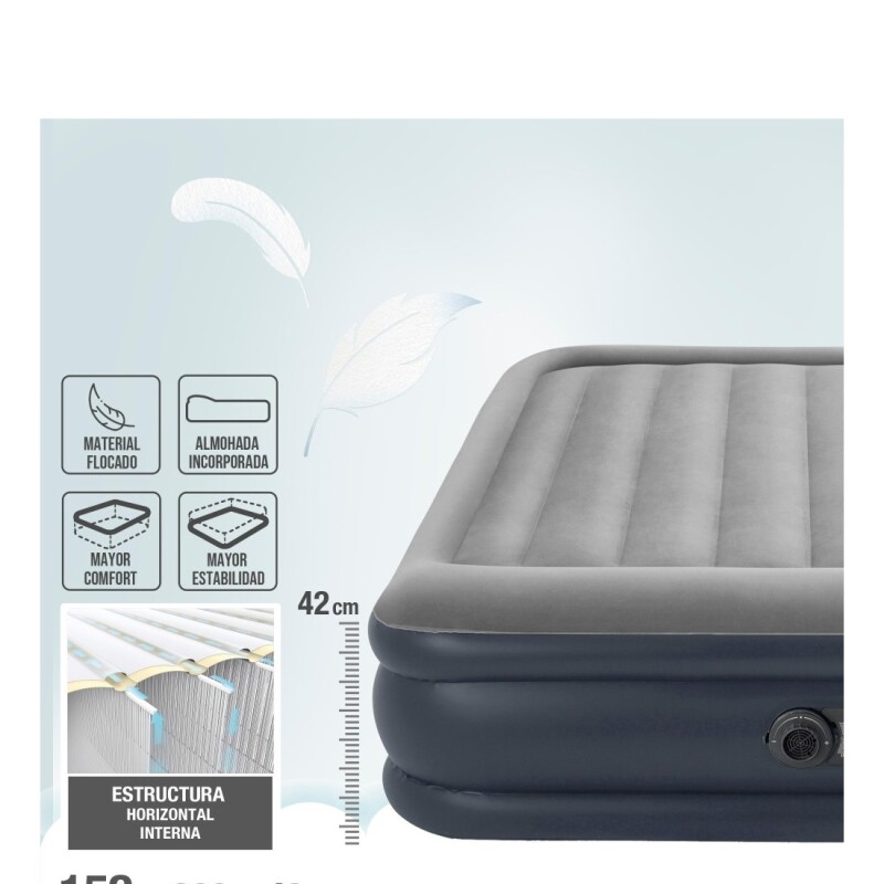 INTEX COLCHON SOMMIER DURA-BEAM PLUS PILLOW DELUXE CON BOMBA 2 PLAZAS QUEEN Intex Colchon Sommier Dura-beam Plus Pillow Deluxe Con Bomba 2 Plazas Queen