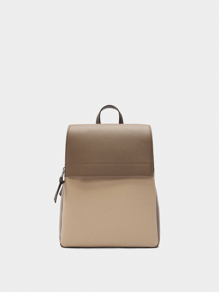 Mochila Color Block Con Solapa beige