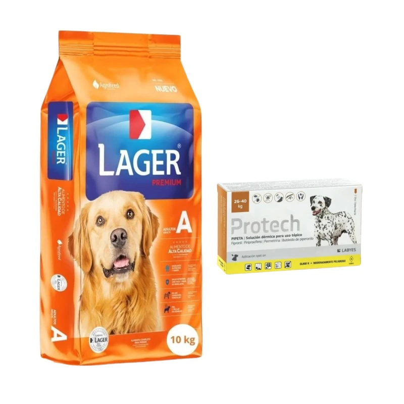 LAGER PERROS ADULTOS 10 KG + PIPETA PROTECH DE 26 A 40KG DE REGALO