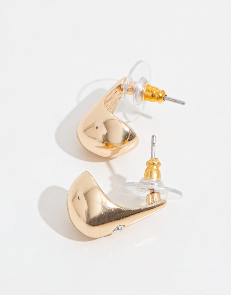 Aros Argollas Metal Aros Gota Con Strass - Dorado