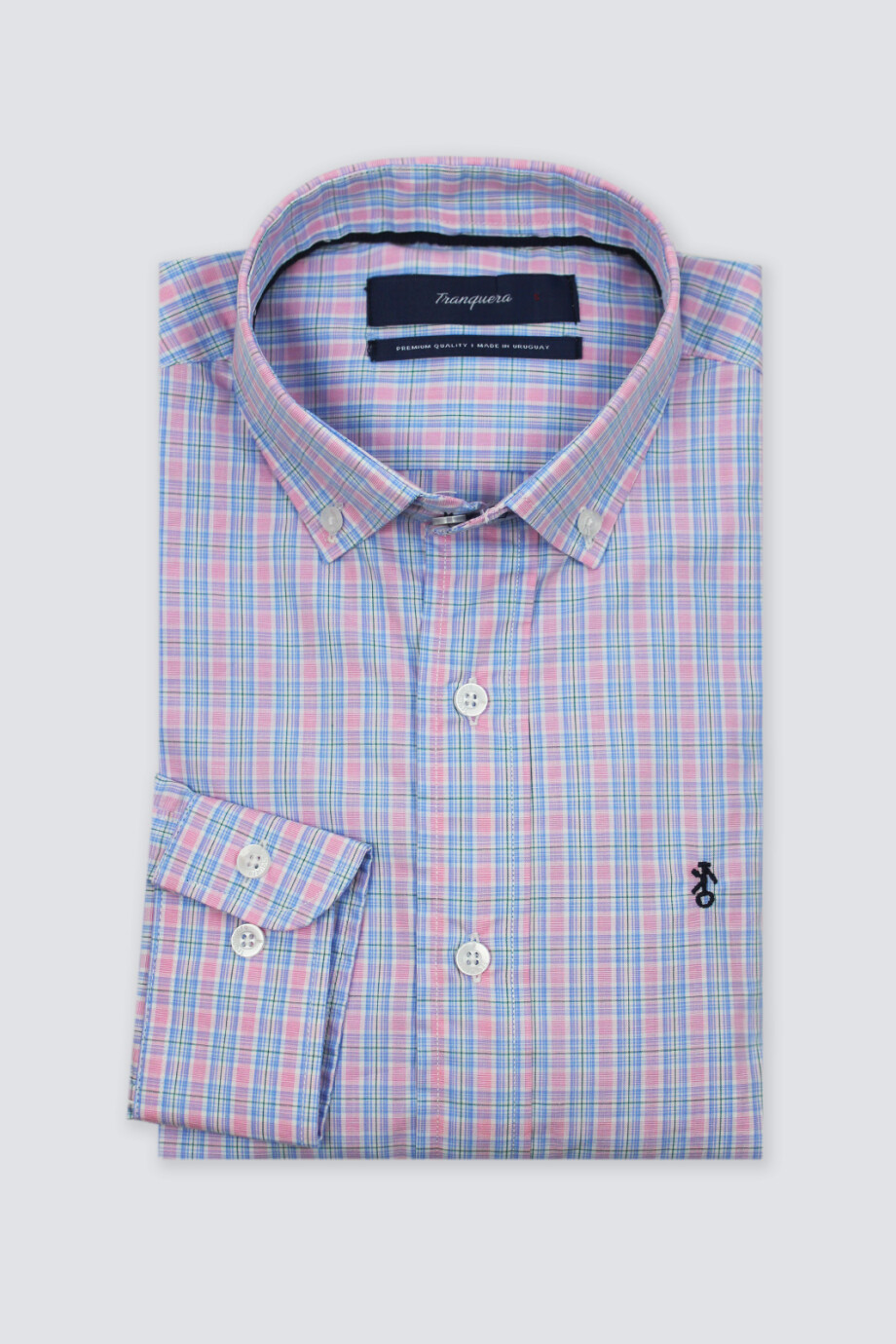 Camisa de Hombre Premium a Cuadros Cuadros Rosa y Celeste