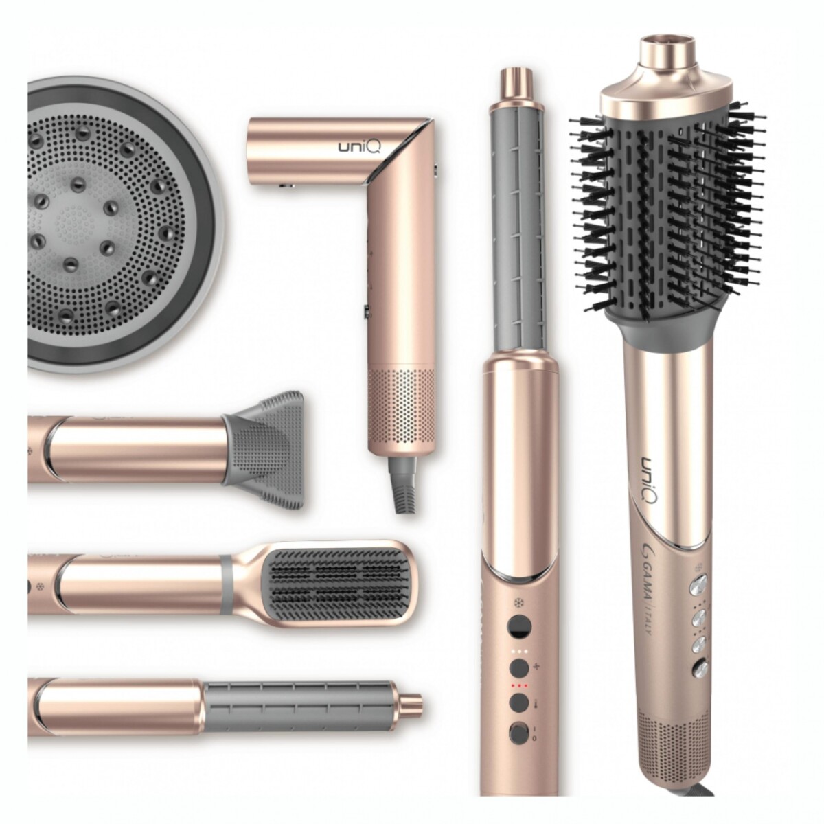 Cepillo Secador Modelador GAMA Uniq Radiant Multistyler 9 En 1 Con Accesorios 