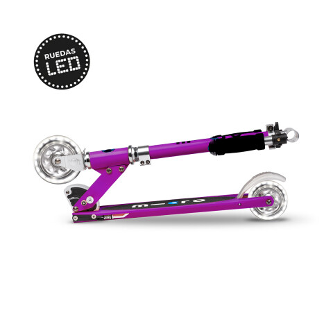 Monopatín Micro Sprite Plegable LED Ajustable con 2 Ruedas PURPURA