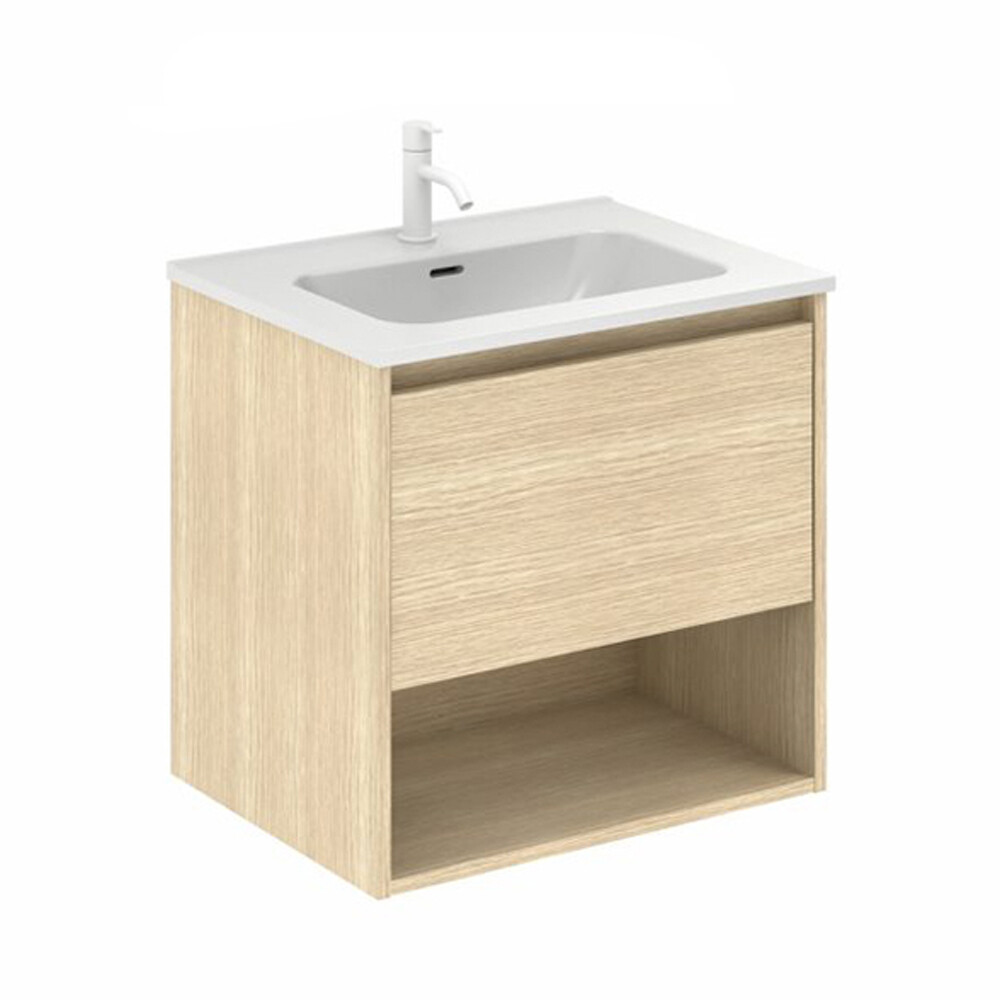 MUEBLE BAÑO NIWA 60 CM ROBLE ARENADO CON MESADA Mueble Baño Niwa 60 Cm Roble Arenado Con Mesada