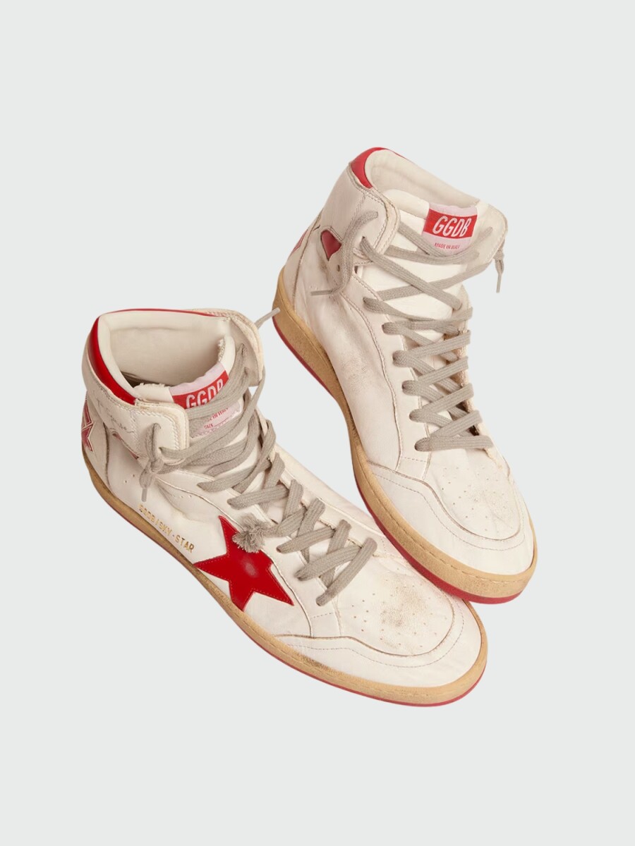GOLDEN GOOSE - Zapatillas Sky-Star con estrella y talón rojo 