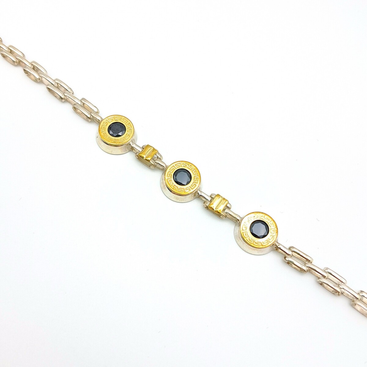 Pulsera de plata 925, double en oro 18 ktes y circonias. 