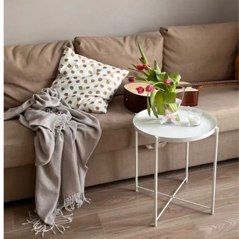 Mesa auxiliar con bandeja Lumax Metálica Redonda Stoke Blanco