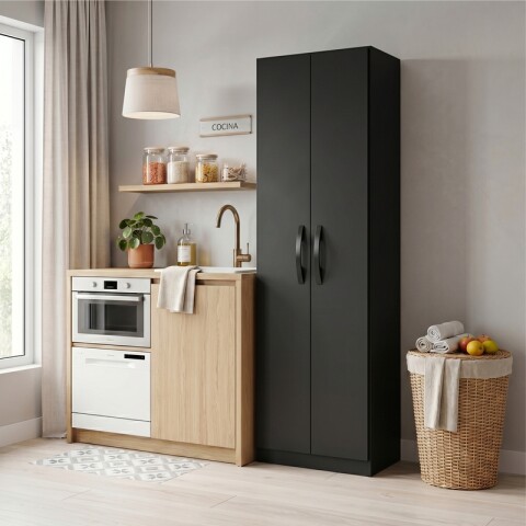 Mueble Multiusos Organizador de 5 Estantes con 2 Puertas - 170x 45,5 x 28,5 cm - Negro Mueble Multiusos Organizador de 5 Estantes con 2 Puertas - 170x 45,5 x 28,5 cm - Negro
