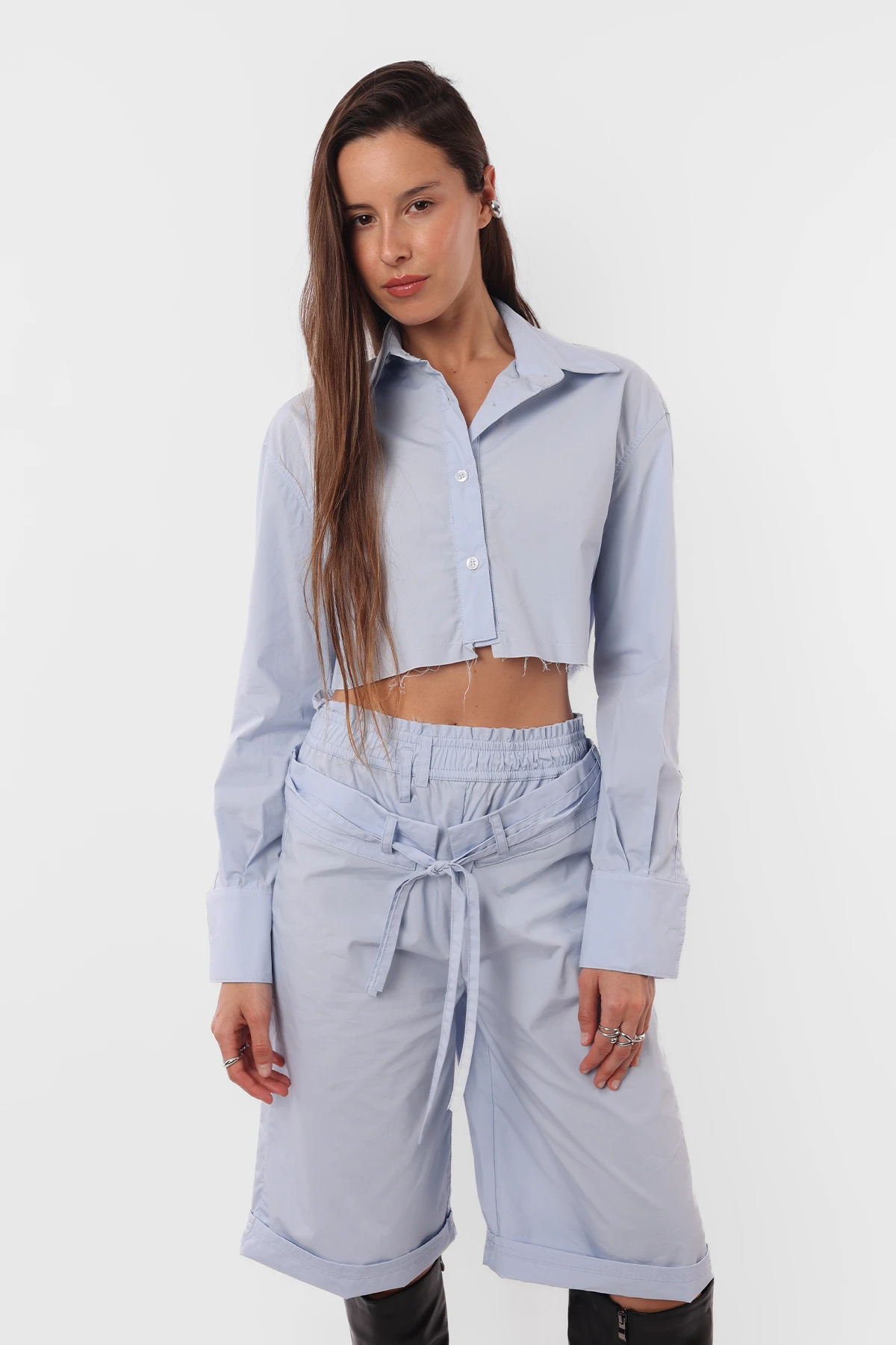 Camisa Crop Mega Celeste