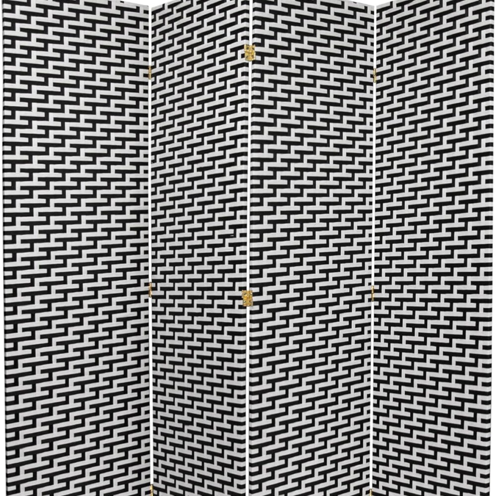 Biombo Boho Nhome 4 Paneles Madera Ratán Clásico Blanco y negro