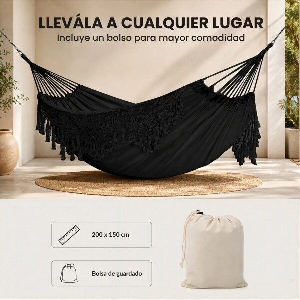 Hamaca Paraguaya Silla Colgante Reforzada Jardín Bolso Color Negro