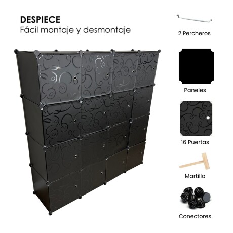 Armario de Plástico Lumax 16 Compartimentos Portátil Negro