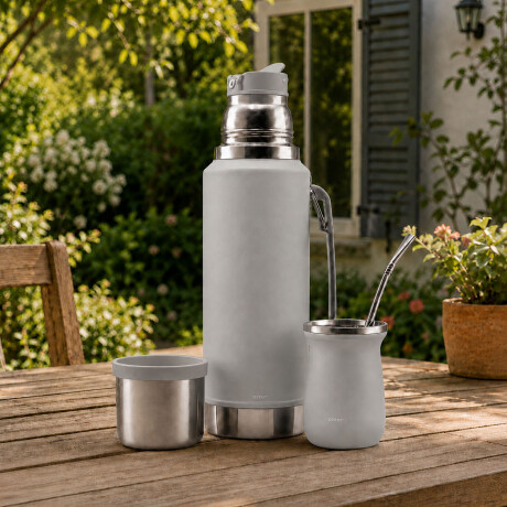 Set Matero Termo 1L Ac. Inox + Mate 160ml Térmico Completo Gris Claro