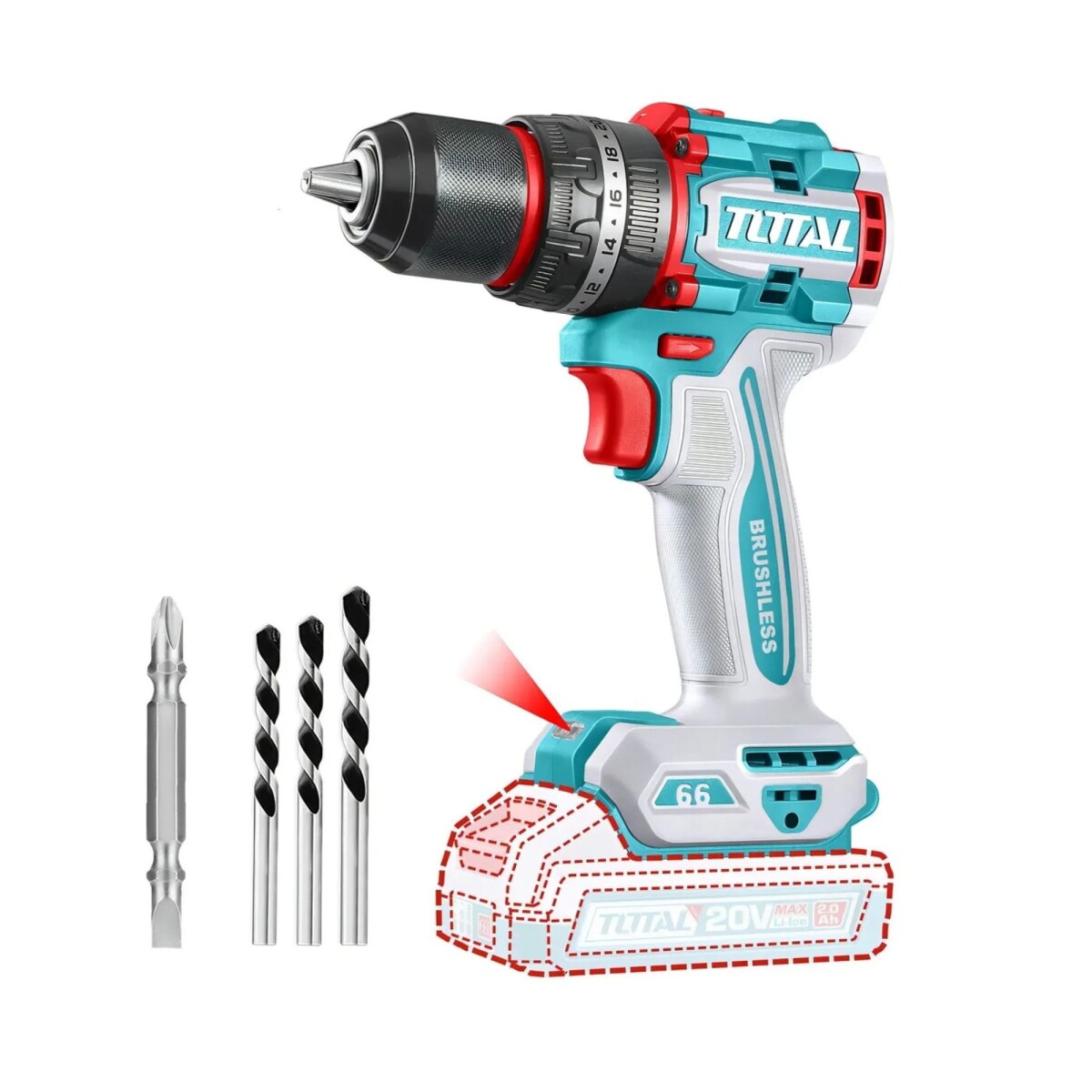 Taladro Percutor Industrial Brushless Total 20V 66Nm 