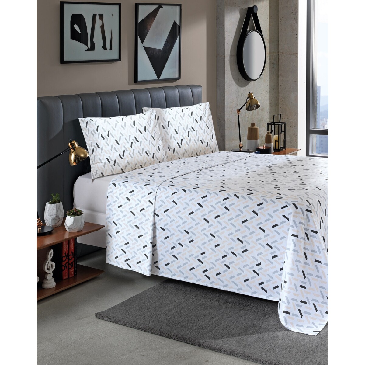 Juego de sábanas Dohler 1 plaza estampada 130 hilos 100% algodón - 858 