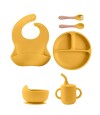 Set de alimentación de silicona para bebé  6 piezas Mostaza
